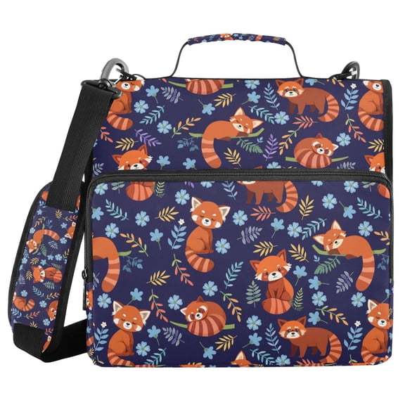 FORMRS Zipper Binder with Shoulder Strap 2-inch Ring 500 Sheet Capacity File Bag, Red Panda Pattern