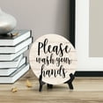 thumbnail image 3 of Round Please Wash Your Hands, Light Wood Color Bathroom Table Sign with Acrylic Easel, 3 of 3