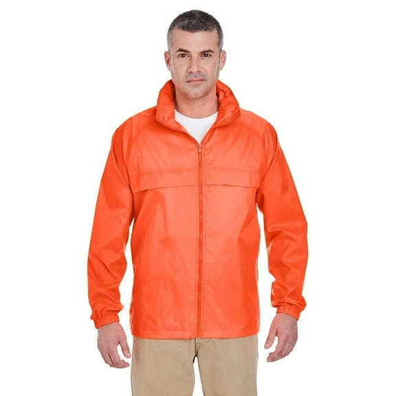 8929 UltraClub mens Full-Zip Hooded Pack-Away Jacket Bright Orange 3XL