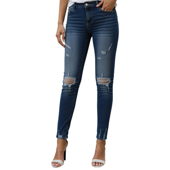 DuoJiaJ Women's Casual Stretch Jeans Distressed Denim Pants Skinny Fit Comfortable Vacation Everyday Wear Trendy Fashion Tapered Ankle Length Plus Size Casual Pants