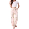 thumbnail image 2 of Pantalones de lounge para mujeres INSPIRE CHIC con patrón de flores y puntos, pantalones de pierna ancha, cintura elástica con bolsillo, pijama de noche M amarillo, 2 of 6