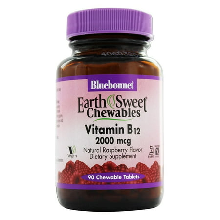 Bluebonnet Nutrition - Terre douce Croquer vitamine B-12 Saveur de framboise naturel 2000 mcg. - 90 comprimés à croquer