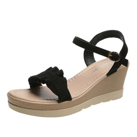 

A0624 sandals for Women Fashion Summer Women Sandals Wedge Heel Thick Sole Suede Buckle Lightweight Comfortable Casual Flock