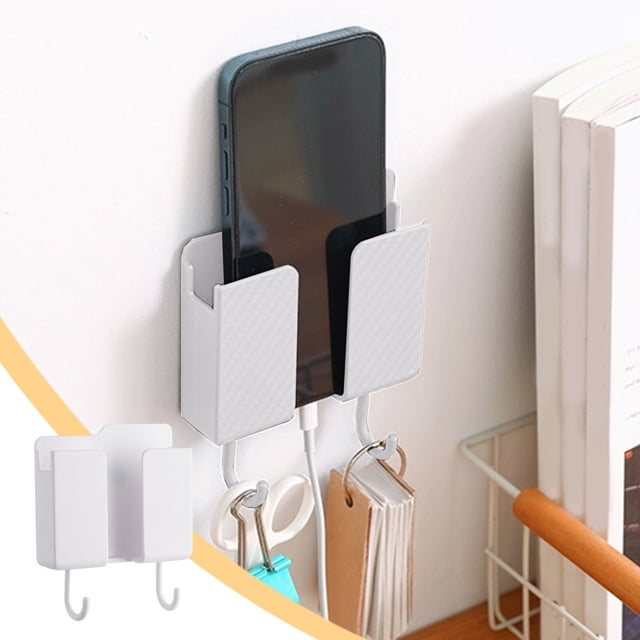 Leodye 1PCS Wall-mounted Multi-purpose Storage Rack Punch-free Practical Home Bathroom/Kitchen Phone Remote Control Charging Bracket -3.94x4.53x0.98 in