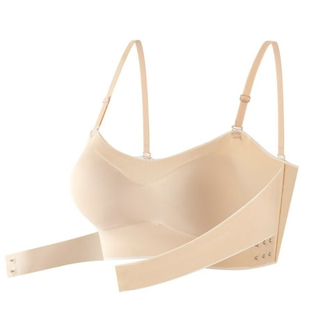 

Bra Womens Non Slip Front Buckle Detachable Shoulder Strap Bra Chest Pad Underwear Polyester running sports bras for women Beige