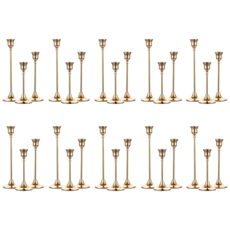 Nuptio Brass Gold Candlestick Holders, Set of 30