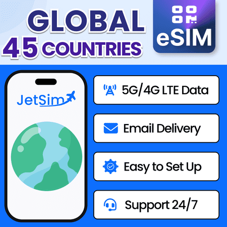 JetSim Bring Your Own Phone eSIM SIM Card Kit for Global Travel (Austria, Australia, Cambodia, China, More)- Activation Required