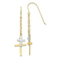thumbnail image 1 of 14k Two Tone Gold Chain Drop Dangle Cross Shepherd Hook Earrings Religious, 1 of 7