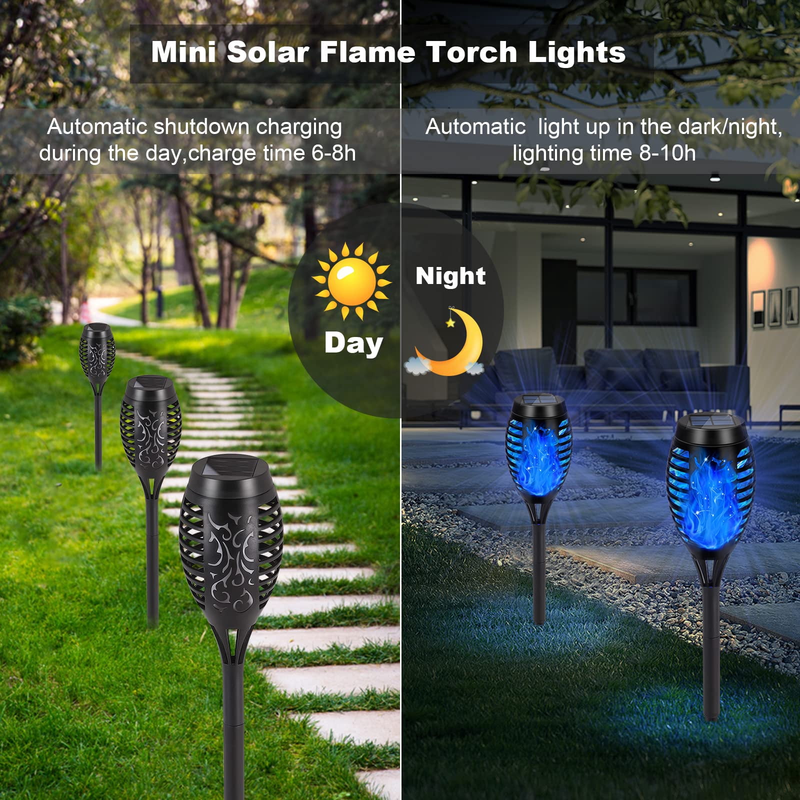 BOPORO Solar Lights Outdoor Waterproof,4Pack Blue Solar Torch Lights with Flickering Flame for Garden Decor,Solar Landscape Lights Decorative for Lawn Yard Pathway