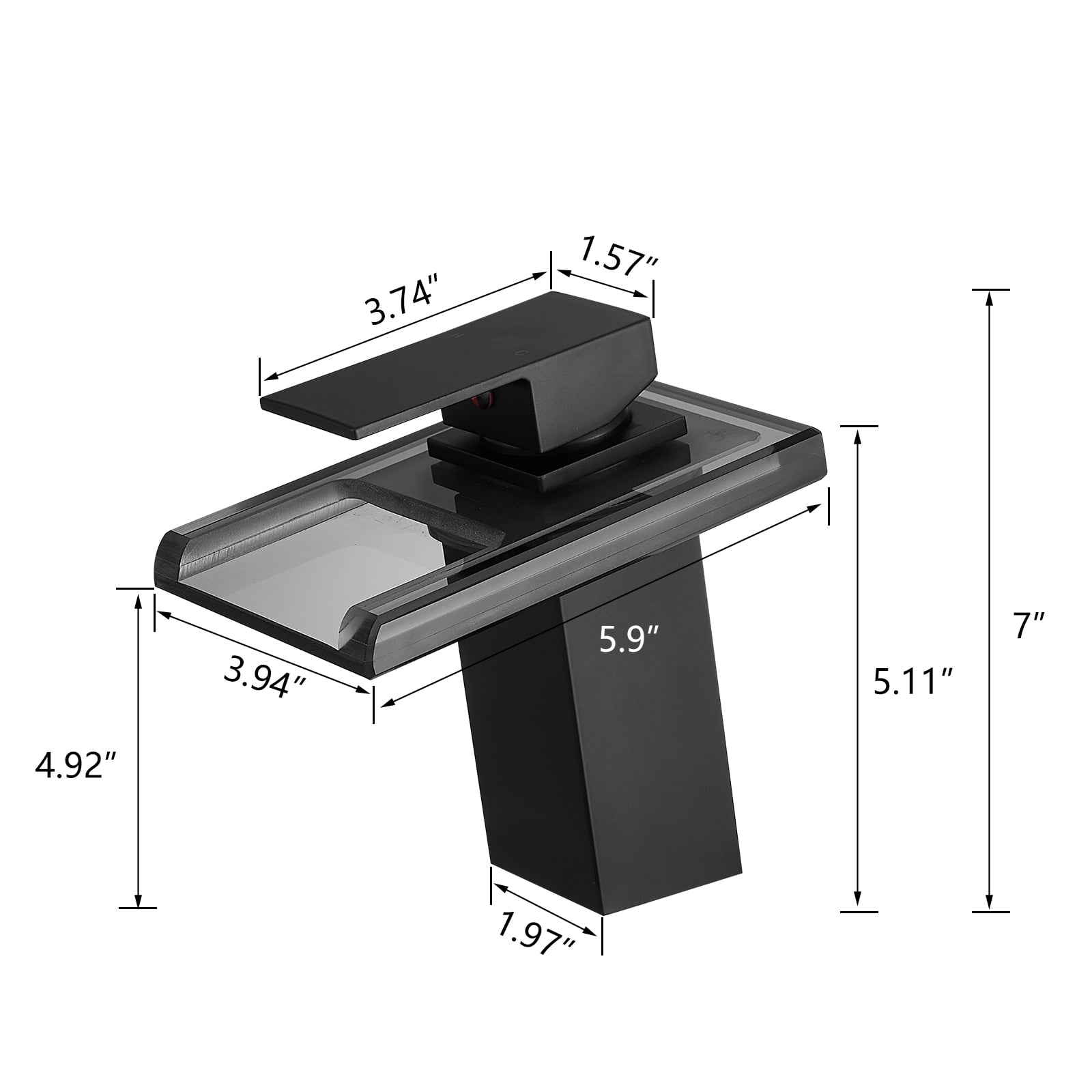 Bathroom Sink Faucet Replacement Bathroom Sink Faucet LED Light 3 Colors Changing Waterfall Glass Spout Hot Cold Water Mixer Single Handle One Hole Deck Mounted Bathroom Faucet Black Lavatory Vanity
