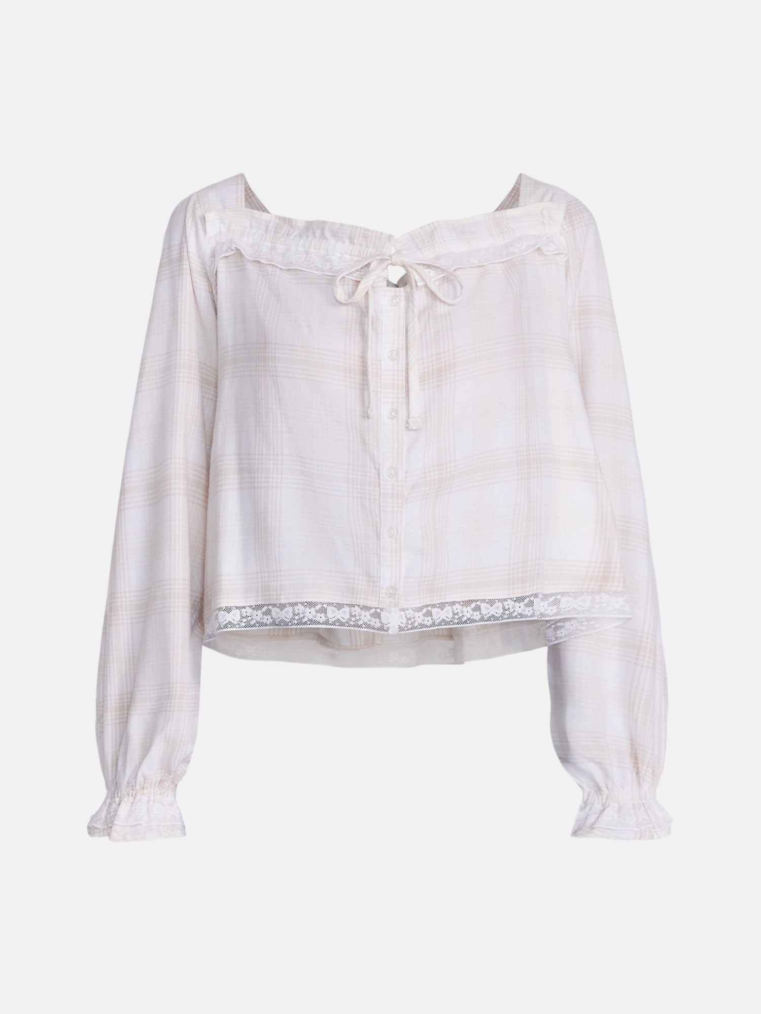 Joyspun Women's Flannel Peasant Long Sleeve Sleep Top, Sizes XS to 3X