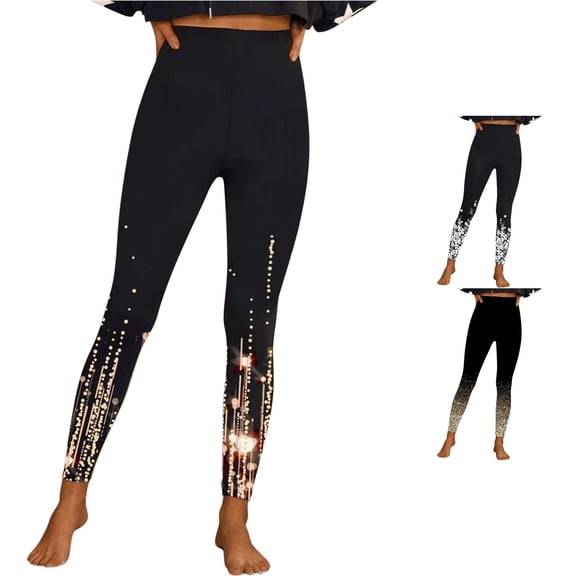 SONXAHE Sparkle Print Leggings For Women Stretch Fitted Gym Workout Everyday Active Bottoms