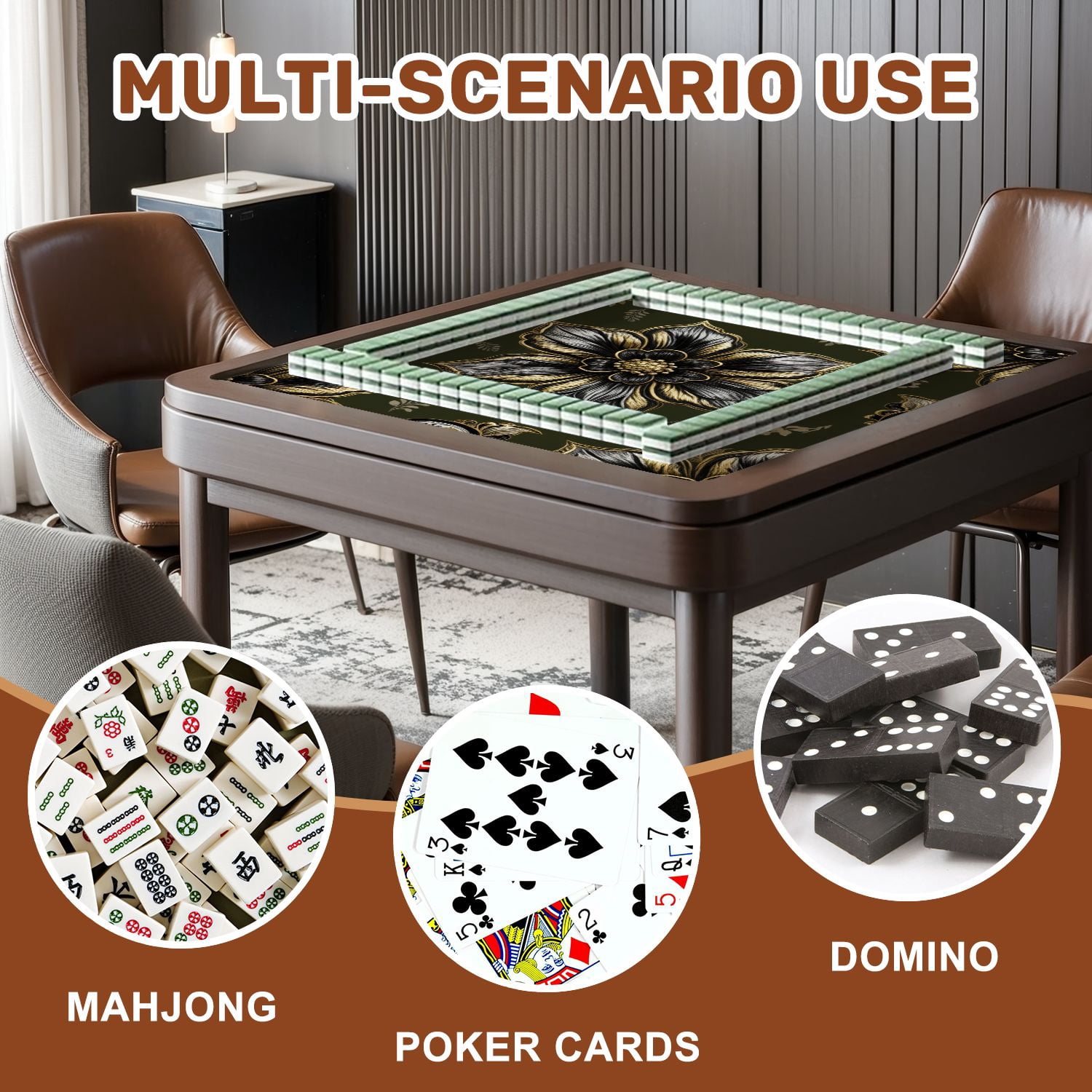 Mahjong Mat 31.5" x 31.5" flower paisley seamless Green Non-Slip Noise Reduction American Mahjong Tiles Table Cover for Dominoes Poker Card Board Games Gift