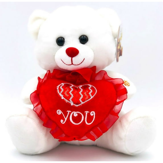 B&B ToyMaker White Bear Plush Toy with Lighted Cheeks and Says 'I Love You'