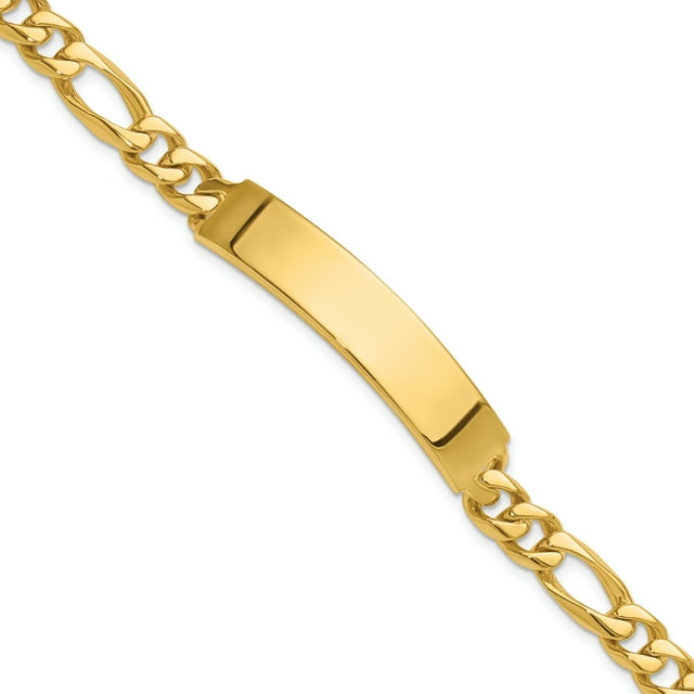 Bracelet d'Identification en Or Jaune 14k Poli à la Main Figaro