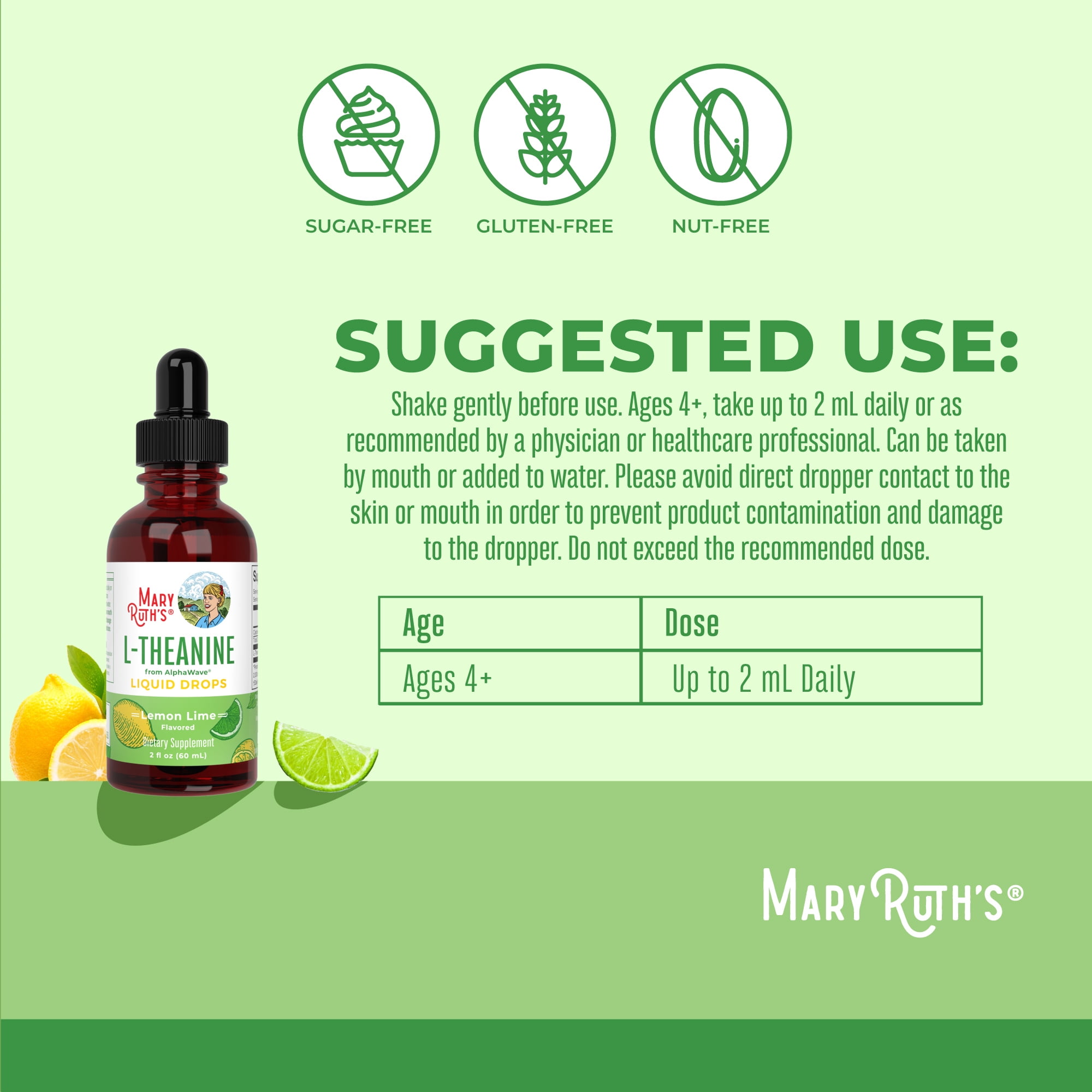 MaryRuth's L-Theanine 200mg Liquid Drops Stress Relief Vegan Supplement Unisex 30 Servings 2 fl. oz.