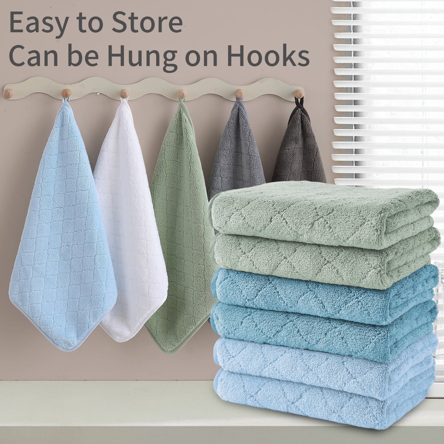 Jessy Home 12 Pack Blue Turquoise Green Washcloths for Bathroom 13"x13" Ultra Soft Hand Face Towels