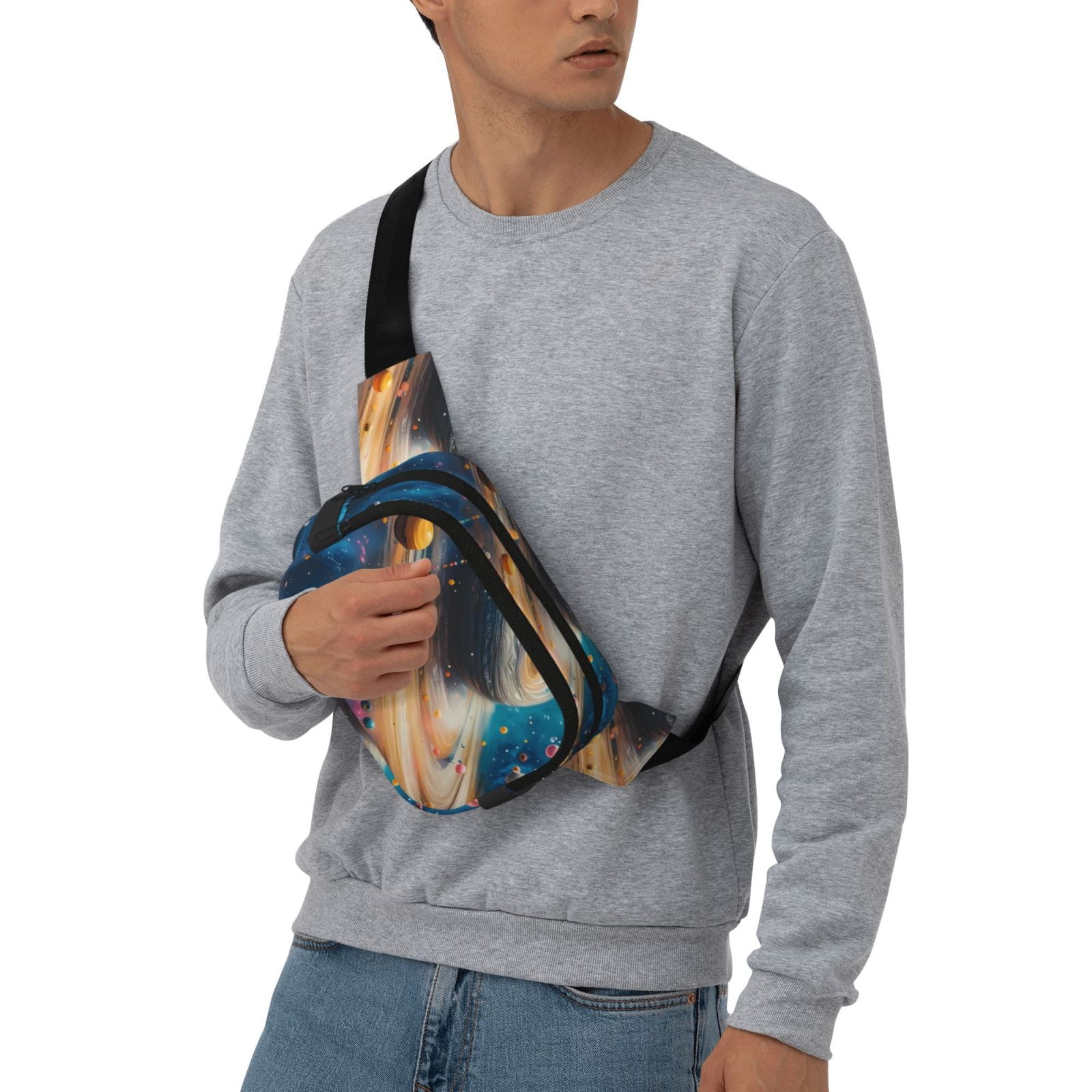 Picia Colorful Planet Universe Print Square Double-Layer Waist Bag Mini Adjustable Waist Belt Bag Exercise Running Travel Hiking