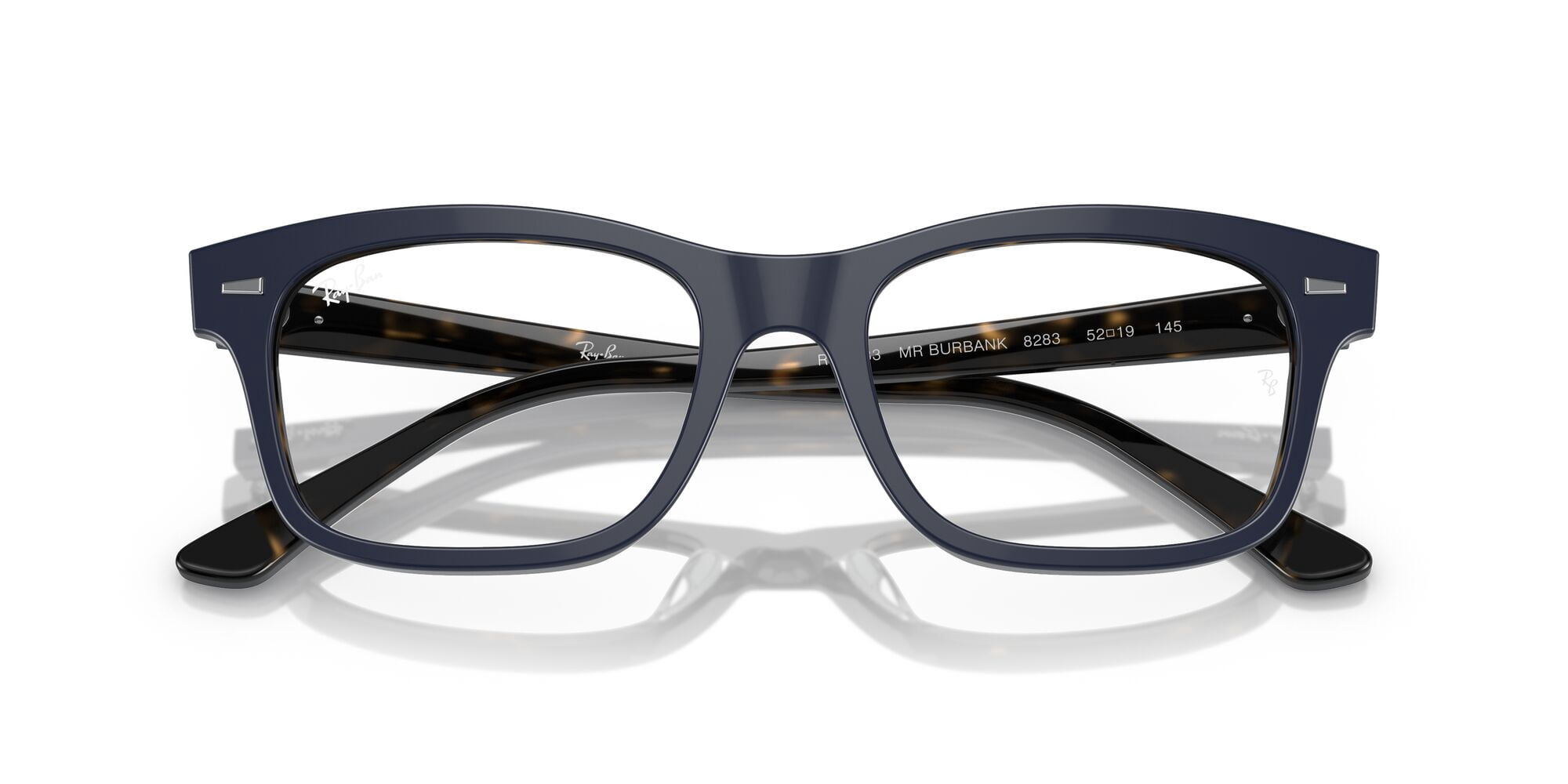 Ray-Ban Burbank Optics Glasses, Prescription Eyeglasses with Case, Demo Lens/Blue On Havana, Size 56