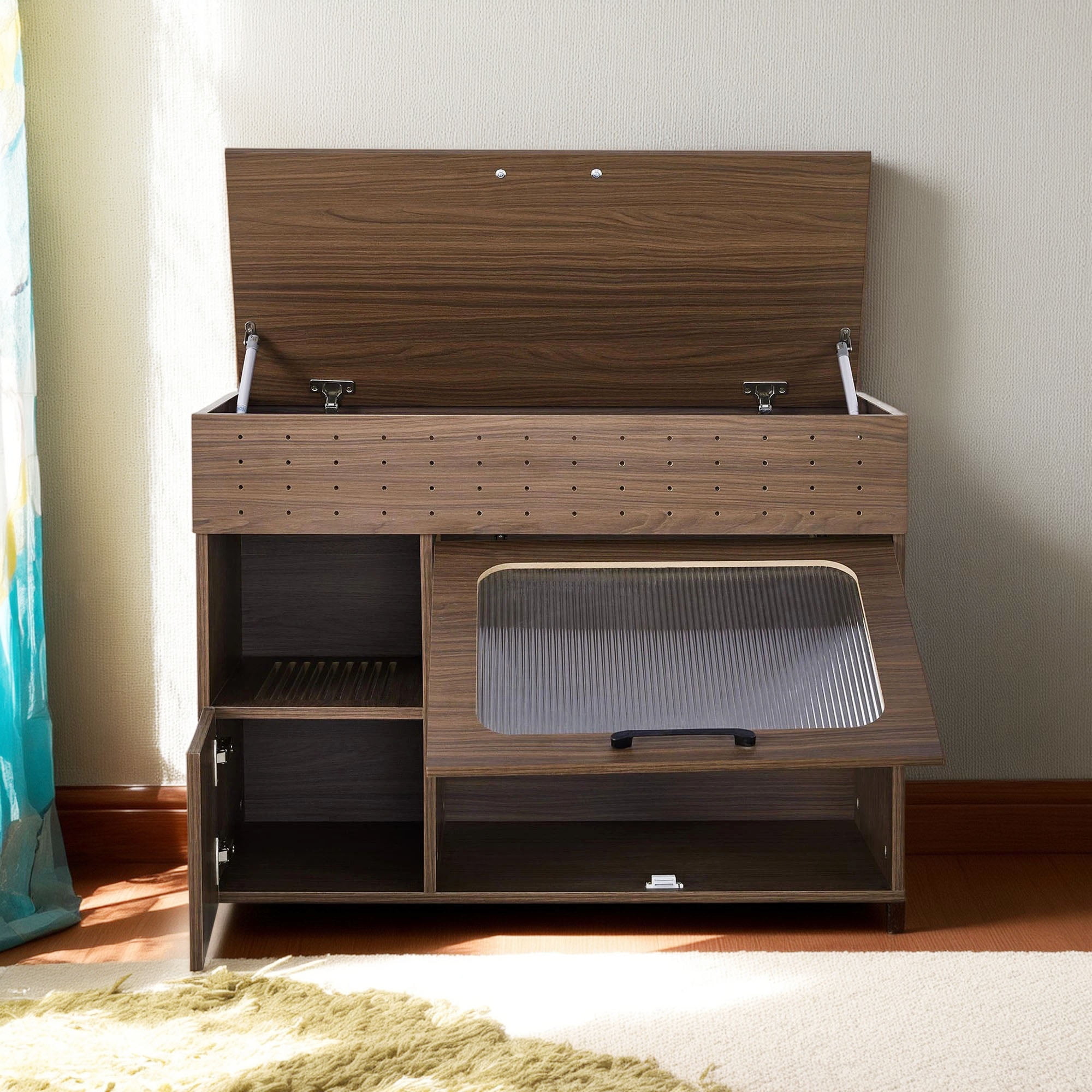 Pefilos 35" Cat Litter Box Enclosure, Hidden Cat Washroom Furniture with  Storage and Wheel, Enough for Most of Orange Cat and Litter Box, Brown