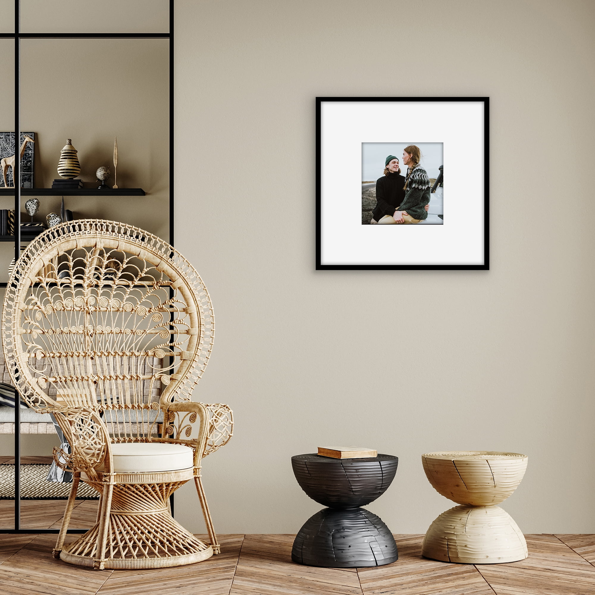 Americanflat 24x24 Picture Frame with Polished Plexiglass with 12x12 Mat Display Photo Streamline - Black