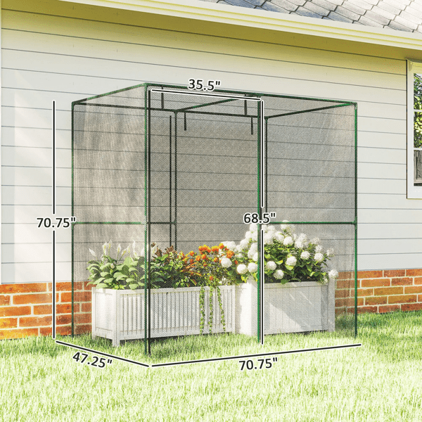 Black Crop Cage Plant Protector 70.9×47.2×70.9", HDPE & Steel Frame, Walk-in Zippered Door, Windproof Level 4 for Vegetables & Crops
