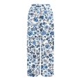 thumbnail image 4 of WTOBBY Women's Floral Print Wide Leg Pants with High Waist Drawstring Loose Casual Trousers and Convenient Pockets for Comfortable Fit ,Blue L, 4 of 6