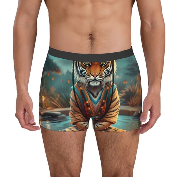 Balery Pond Meditating Tiger Calzoncillos bóxer para hombre, ropa interior de algodón suave y transpirable con cinturilla de nailon-XX-Large