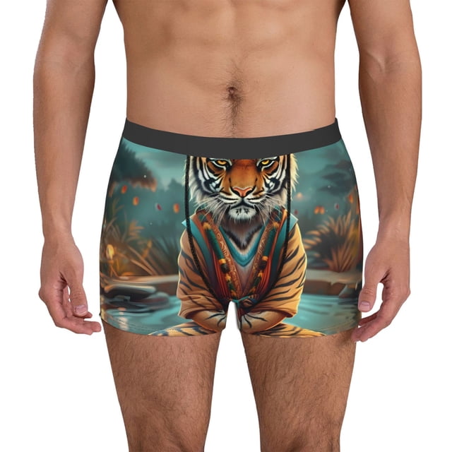 Fotbe Pond Meditating Tiger Calzoncillos Tipo Boxer con Bolsa de Soporte Total para Hombre, X-Temp Fresco, Transpirable y de Secado Rápido-Small