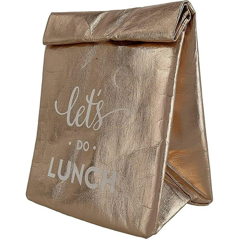 Rose Gold Washable Paper Insulated Lunch Bag, 5.5 x 12 x 6.75 inches, Let's  Do Lunch | Pack of 6