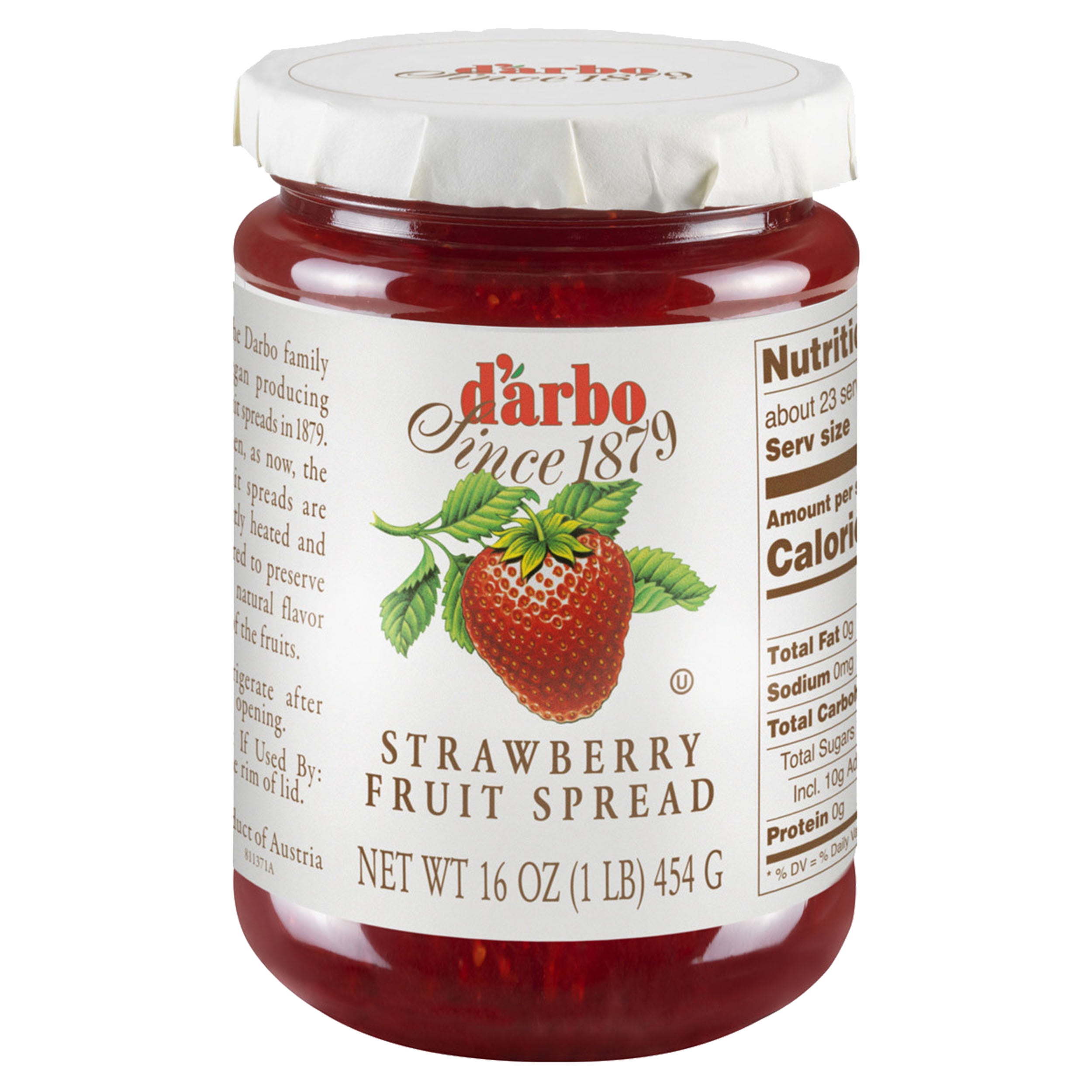 D'Arbo STRAWBERRY Fruit Spread Preserve 16 Oz. (454 G) X 2 with Bonus Gold Stainless Steel Stirring/Spreader Spoon (3-Pc Set)