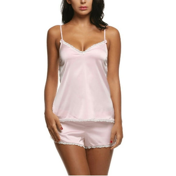 LSFY Vêtements de Nuit Satin Cami Set Lingerie Soie Short Pyjamas Sets Plus Size pour Femmes Satin Pyjamas Tenues de Nuit