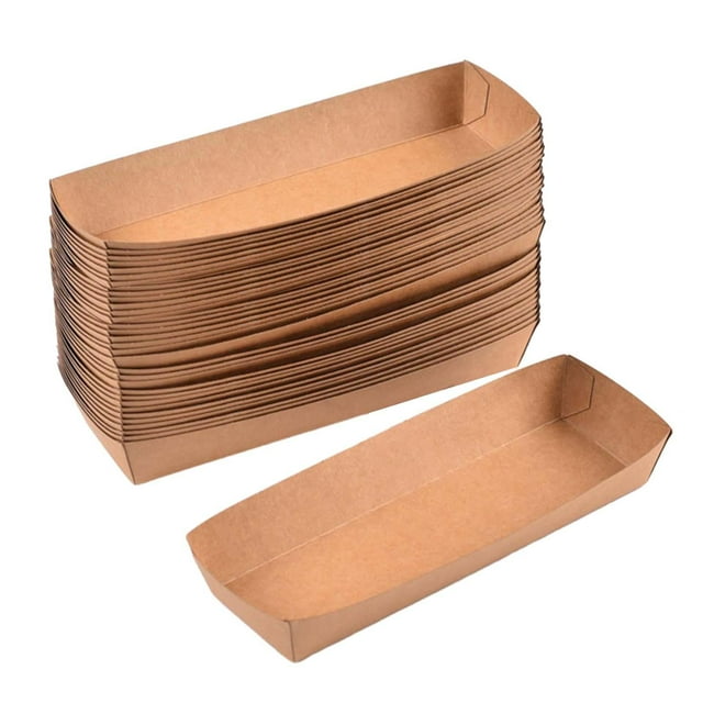 100 bandejas de papel kraft para comida, desechables, para llevar 22x75x4cm