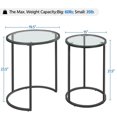 thumbnail image 4 of Round Nesting Side Table, Accent Table Set, Little End Table Combo with Metal Frame & Glass Top, Easy Assembly for Living Room, Bedroom, Guestroom, Office, Apartment, Small Space, Black, 4 of 5