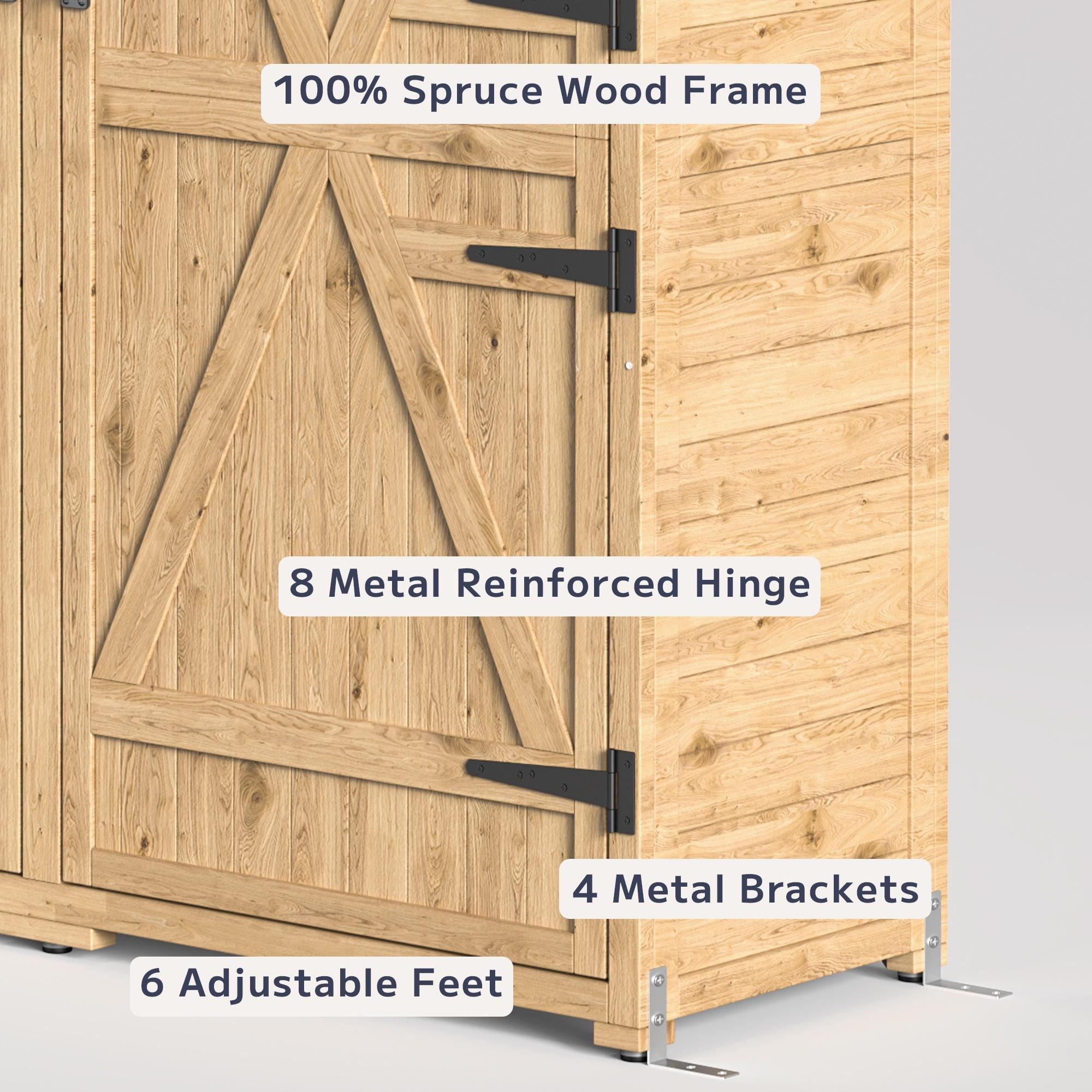 Asofer Wood Vertical Shed with Floor, Outdoor Storage Cabinet with Waterproof Roof, Garden Shed with 2 Removable Shelves
