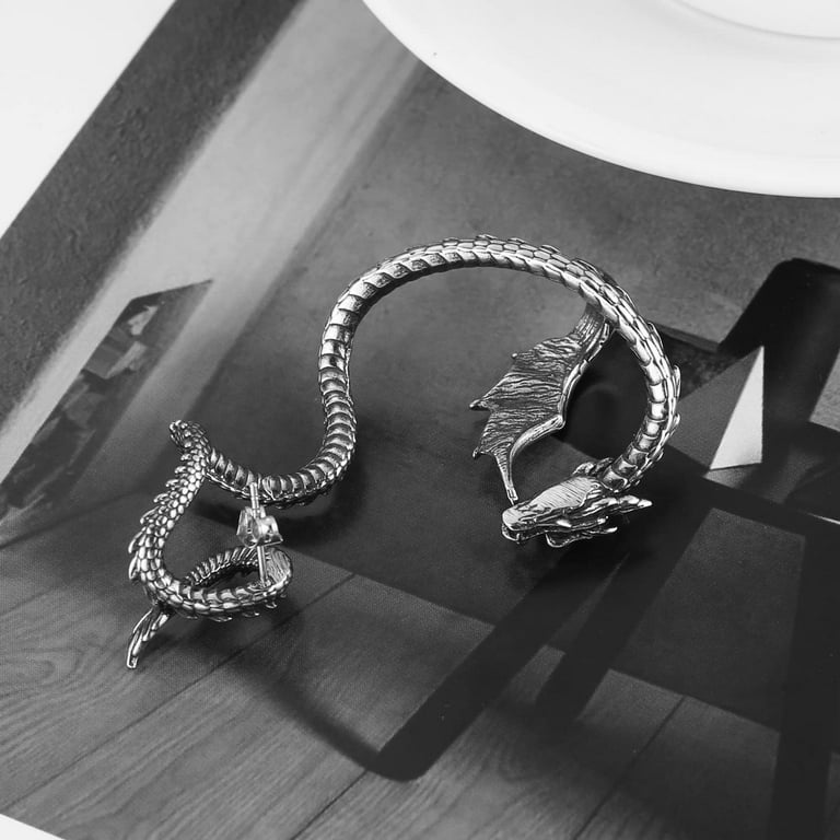 HZMAN Stainless Steel Dragon Earrings Retro Punk Gothic Dragon Cuff Earring Wrap Clip on Earring for Men Boys Gift Left Earring