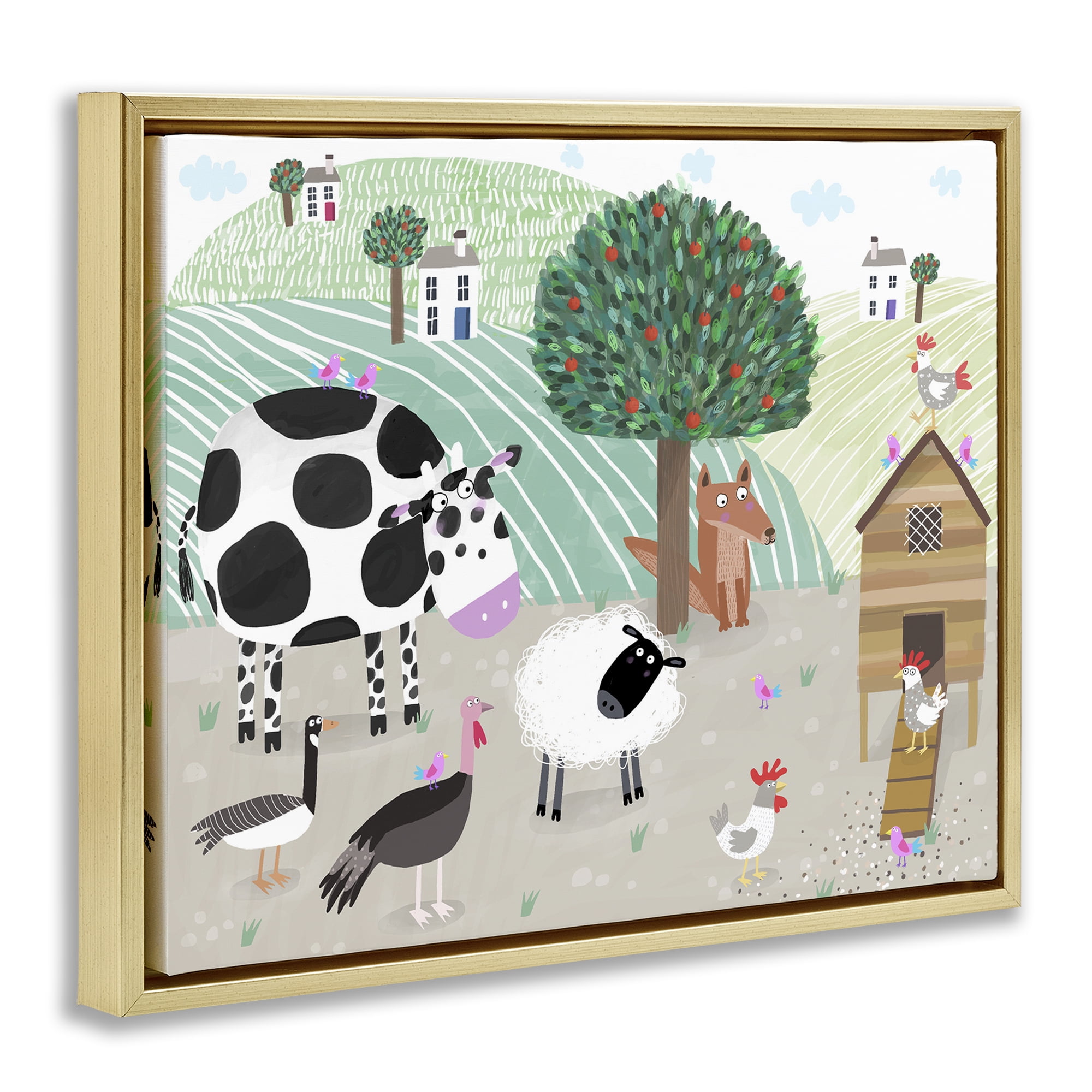 Stupell Industries Down At The Farm Gold Framed Floater Canvas Wall Art, design by Carla Daly