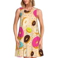 thumbnail image 1 of Vsdgher Robes d'Été Imprimé Donuts pour Femmes Robe de Plage Décontractée Col en U Sans Manches Robe d'Été Ample avec Poche, 1 of 7