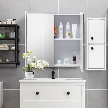 Costway 25'' Wide Wall Mount Mirrored Bathroom Cabinet ...