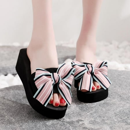 

Krdevn House Slippers for Woman Bow Sandals Slipper Indoor Outdoor Flip-Flops Beach Shoes Casual Slipper -Pink 36