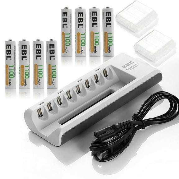 8 x EBL 1.2V 1100mAh AAA Rechargeable Batteries w/ Storage Box 8-Slots AA AAA Battery Charger