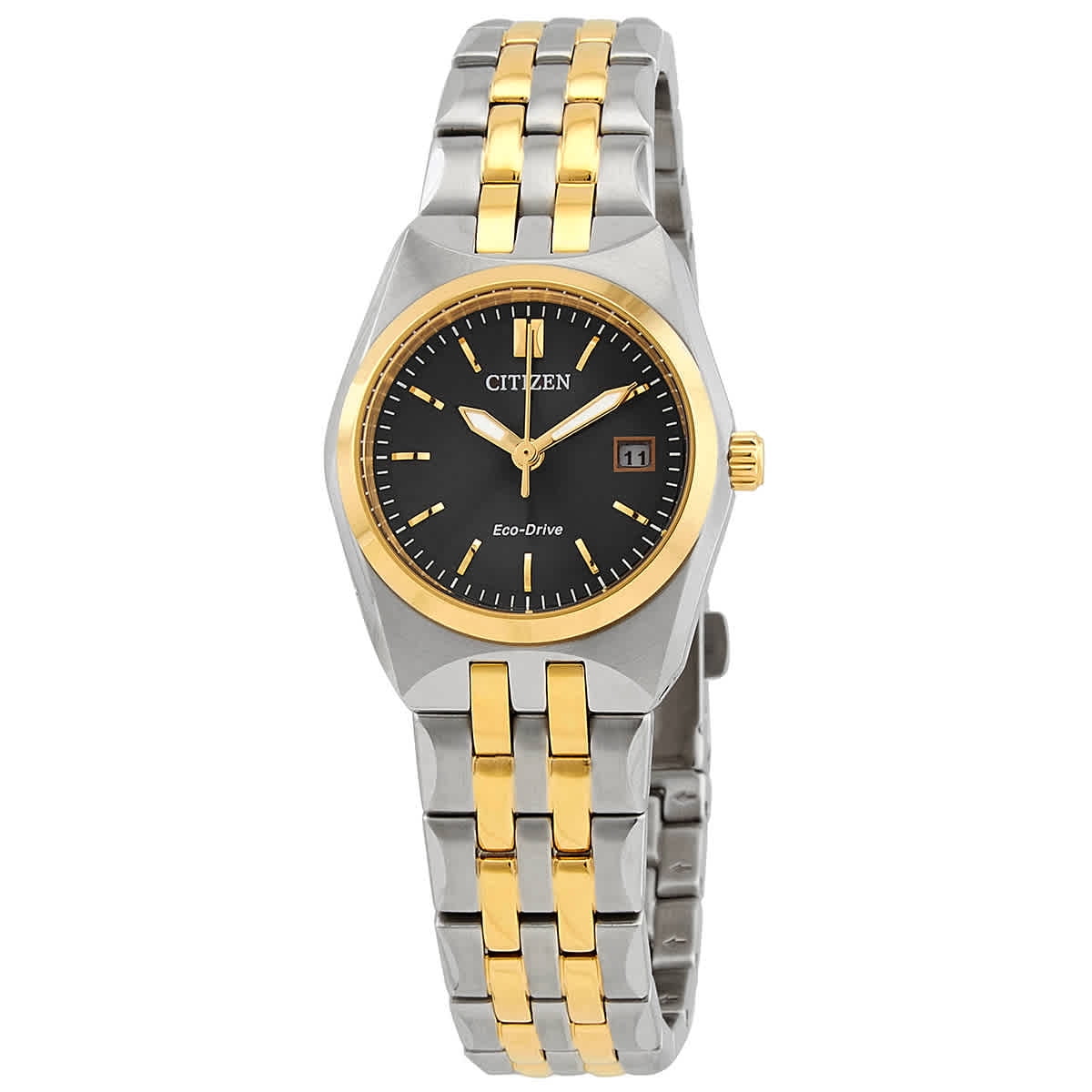 CITIZEN Quartz Black Dial Ladies Watch, Silver-Tone Stainless