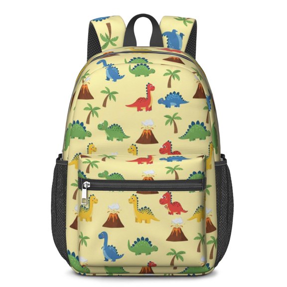 Dinosaur and Volcano Yellow Pattern 17" School Backpacks for Teens,Waterproof Oxford Fabric,S-Shape Padded Straps for School,Travel,Hiking,Camping