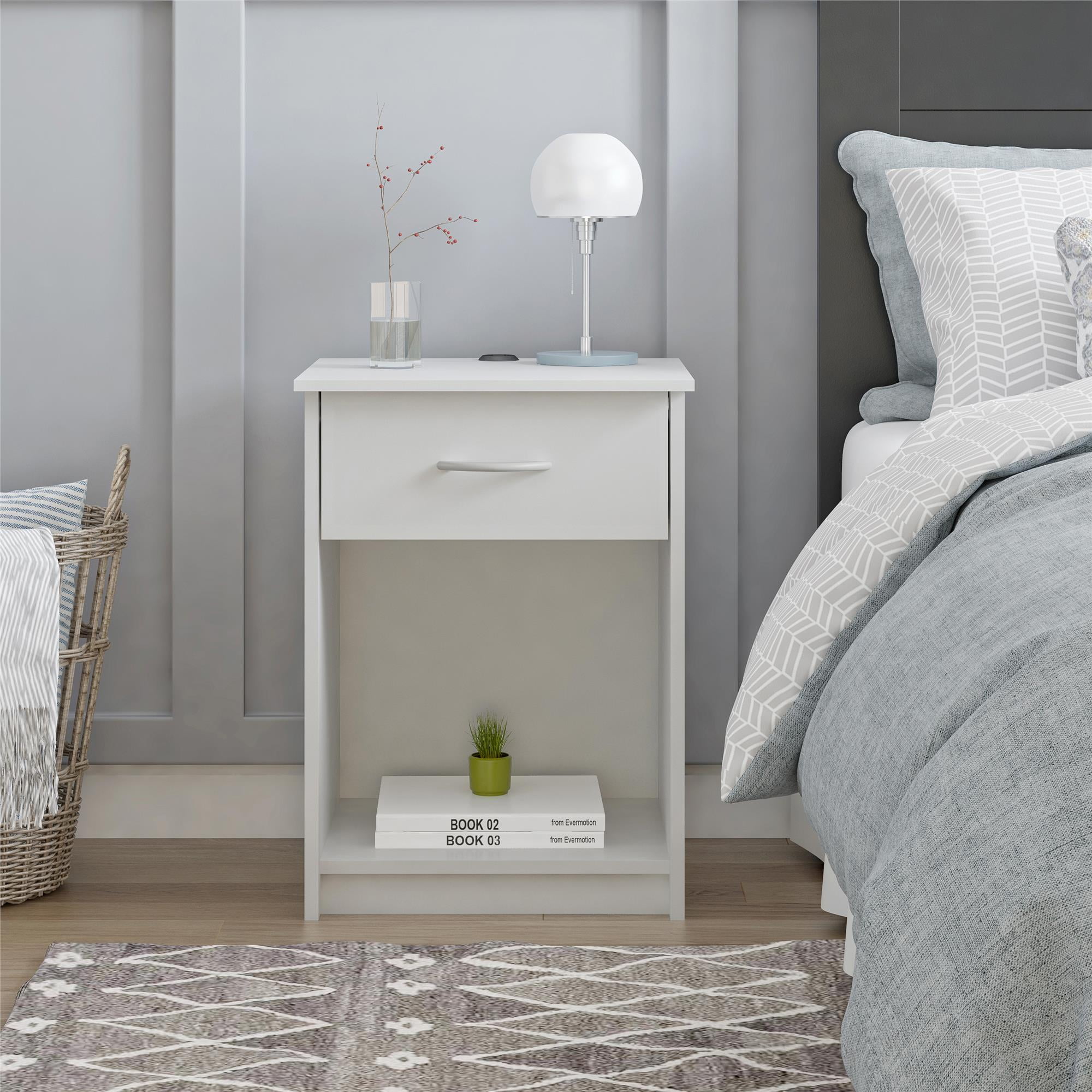 Mainstays 1 Drawer Nightstand with USB Power, White