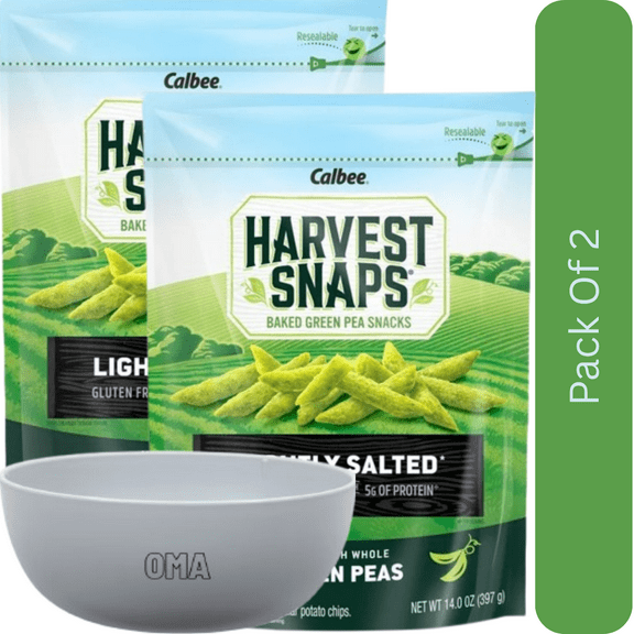 Harvest Snaps Baked Green Pea Crisps, Original Flavor, 14 oz. With White Bowl By OMA