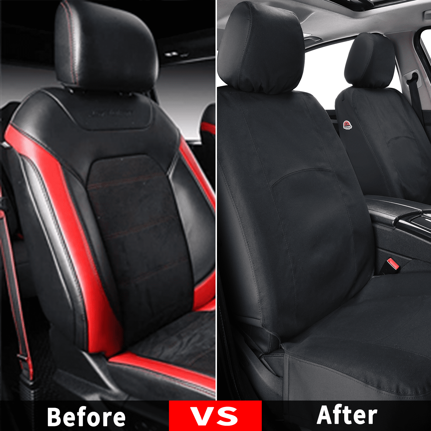 Coverado Front Car Seat Covers 2 Seats, Waterproof Canvas Seat Protectors, Car Seat Cushions for Kids & Dogs, Universal Fit Most Cars SUV Trucks, Black