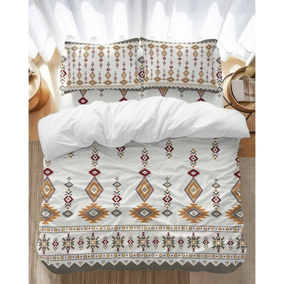 Vintage Southwest Bedding Duvet Cover Set Twin Size 4 Pieces Gray Boho Geometric Tribal Style Bedding Set with Zipper Closure, 1 Comforter Cover 68x86 Inches 1 Flat Sheet & 2 Pillow Cases