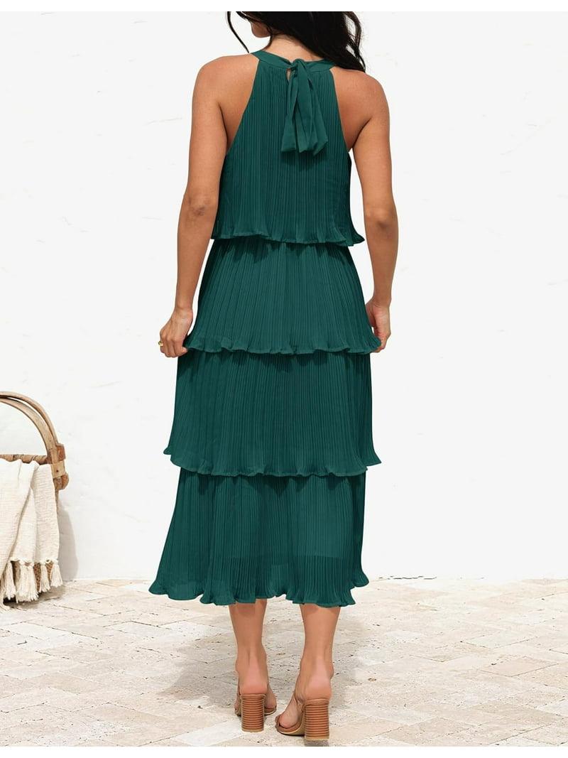 HOLIDAY LINEN RUFFLE LAYERED DRESS 定価8.8 R.Vivimos Womens Summer Dress Cotton Sleeveless Halter