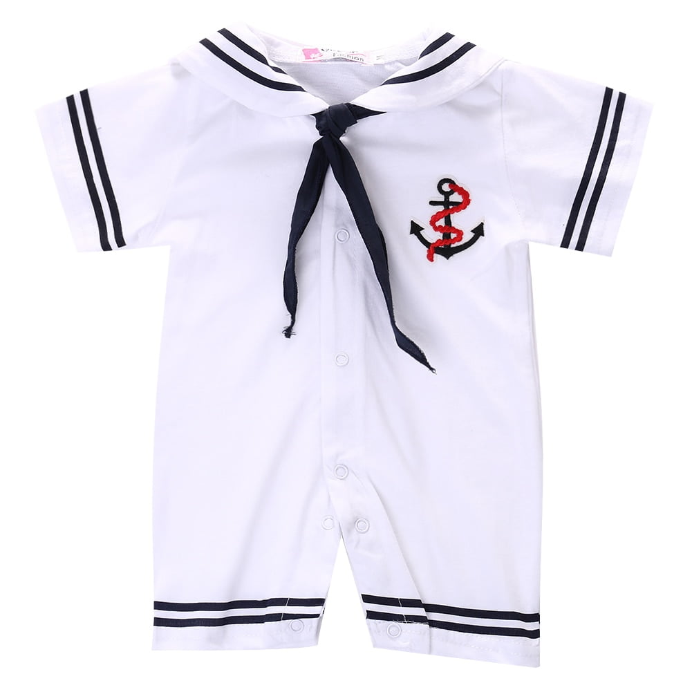 Baby Boy Sailor Romper White Suit Jumpsuit Outfit Summer Marine 3 6 9 12 18m 