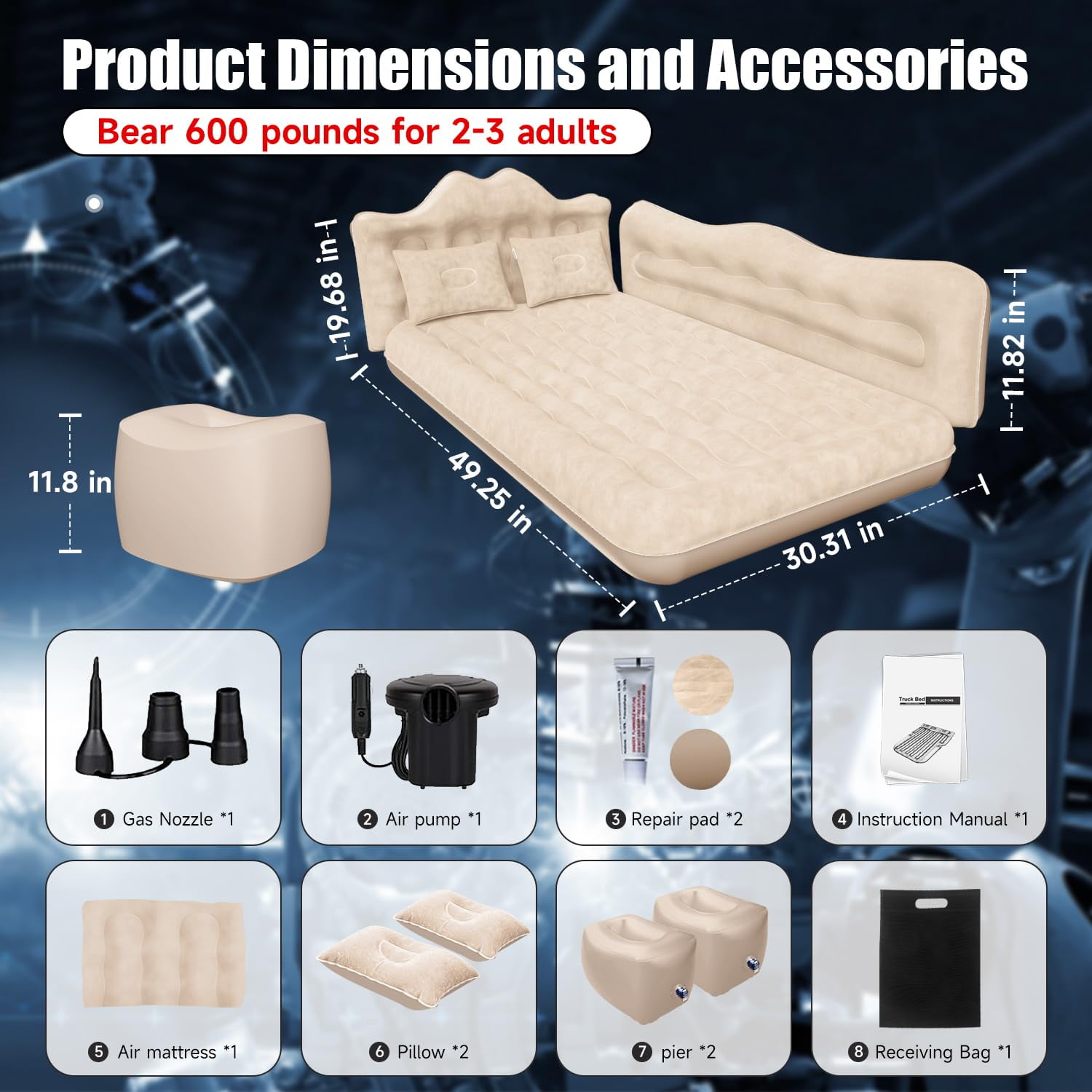 Backseat Car Air Mattress, Inflatable AirBed for SUV Back Seat Trunk Sleeping, Van Rear Seat Camping Sleeping Bed with Electric Air Pump